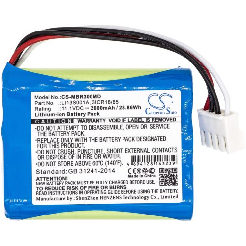 Mindray 3ICR18/65, LI13S001A helyettesítő akkumulátor (Li-Ion, 11.1V, 2600mAh / 28.86Wh) - Utángyártott