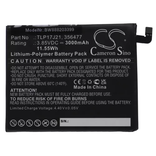 Wiko TLP17J21 helyettesítő mobiltelefon akkumulátor (Li-Polymer, 3.85V, 3000mAh / 11.55Wh) - Utángyártott