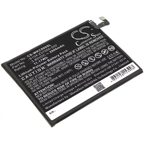 Wiko TLP17G26 helyettesítő mobiltelefon akkumulátor (Li-Polymer, 3.85V, 2900mAh / 11.17Wh) - Utángyártott