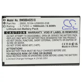   Wiko S104-U59000-038 helyettesítő mobiltelefon akkumulátor (Li-Ion, 3.7V, 1800mAh / 6.66Wh) - Utángyártott