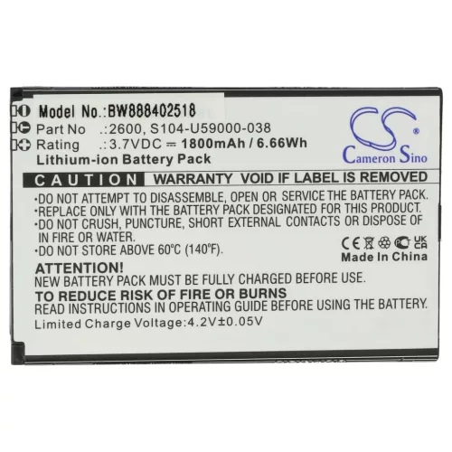 Wiko S104-U59000-038 helyettesítő mobiltelefon akkumulátor (Li-Ion, 3.7V, 1800mAh / 6.66Wh) - Utángyártott