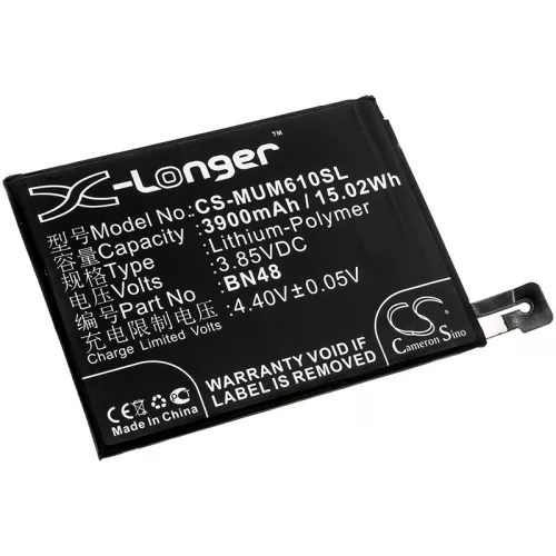 Xiaomi BN48 helyettesítő mobiltelefon akkumulátor (Li-Polymer, 3.85V, 3900mAh / 15.02Wh) - Utángyártott