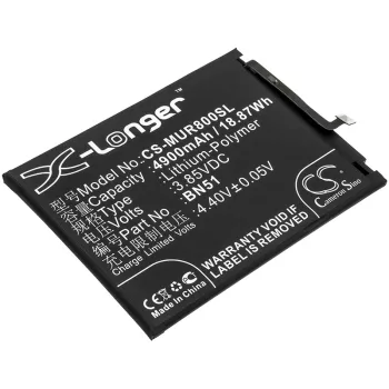   Xiaomi BN51 helyettesítő mobiltelefon akkumulátor (Li-Polymer, 3.85V, 4900mAh / 18.87Wh) - Utángyártott