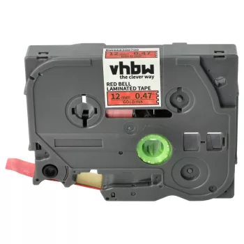   Brother TZE-MPCA34 helyettesítő címkeszalag (Piros (Harang mintával) alapon Arany) - Utángyártott