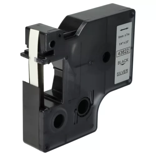 Dymo 43622, D1 helyettesítő címkeszalag (Ezüst alapon Fekete) - Utángyártott