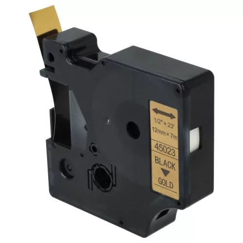 Dymo 45023, D1 helyettesítő címkeszalag (Arany alapon Fekete) - Utángyártott