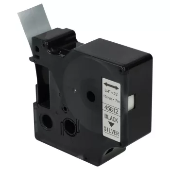  Dymo 45812, D1 helyettesítő címkeszalag (Ezüst alapon Fekete) - Utángyártott