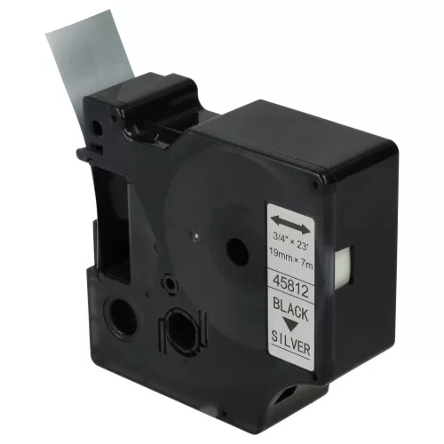 Dymo 45812, D1 helyettesítő címkeszalag (Ezüst alapon Fekete) - Utángyártott