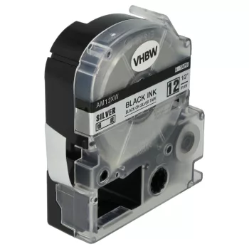   KingJim SM12X, SM12XC helyettesítő címkeszalag (Ezüst alapon Fekete) - Utángyártott