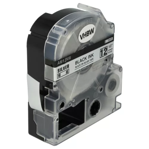 KingJim SM12X, SM12XC helyettesítő címkeszalag (Ezüst alapon Fekete) - Utángyártott