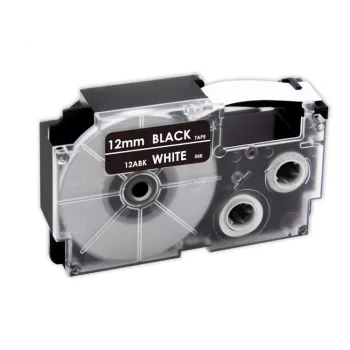   Casio XR-12ABK, XR-12ABK1 helyettesítő címkeszalag (Fekete alapon Fehér) - Utángyártott