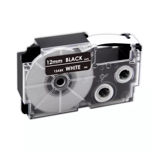 Casio XR-12ABK, XR-12ABK1 helyettesítő címkeszalag (Fekete alapon Fehér) - Utángyártott