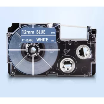   Casio XR-12ABU, XR-12ABU1 helyettesítő címkeszalag (Kék alapon Fehér) - Utángyártott