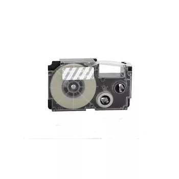   Casio XR-12AX, XR-12AX1 helyettesítő címkeszalag (Átlátszó alapon Fehér) - Utángyártott