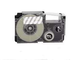 Casio XR-12AX, XR-12AX1 helyettesítő címkeszalag (Átlátszó alapon Fehér) - Utángyártott