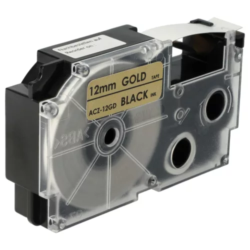 Casio XR-12GD, XR-12GD1 helyettesítő címkeszalag (Arany alapon Fekete) - Utángyártott