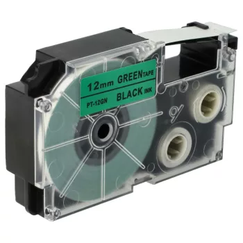   Casio XR-12GN, XR-12GN1 helyettesítő címkeszalag (Zöld alapon Fekete) - Utángyártott