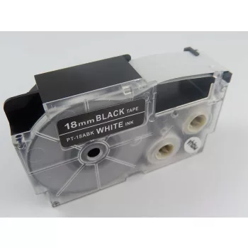   Casio XR-18ABK, XR-18ABK1 helyettesítő címkeszalag (Fekete alapon Fehér) - Utángyártott