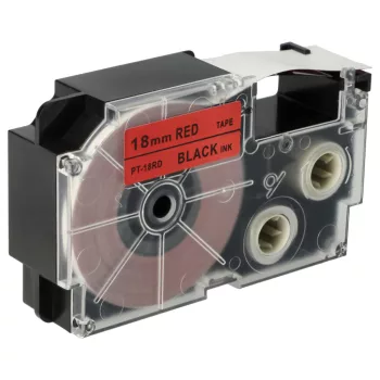   Casio XR-18RD, XR-18RD1 helyettesítő címkeszalag (Piros alapon Fekete) - Utángyártott