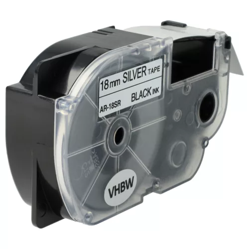 Casio XR-18SR, XR-18SR1 helyettesítő címkeszalag (Ezüst alapon Fekete) - Utángyártott