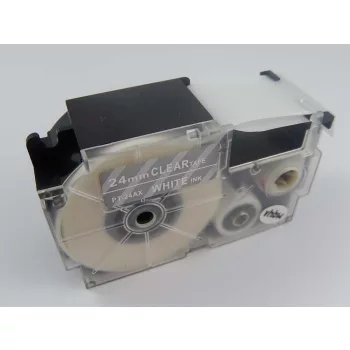   Casio XR-24AX, XR-24AX1 helyettesítő címkeszalag (Átlátszó alapon Fehér) - Utángyártott