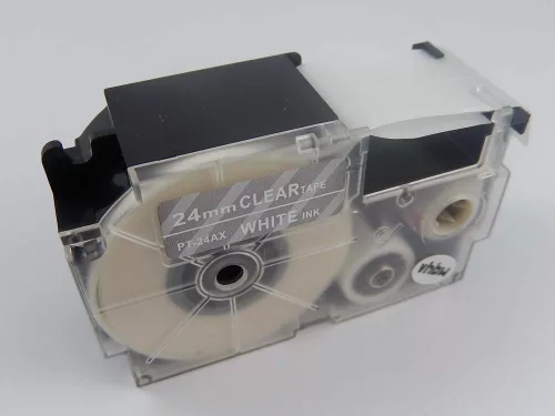 Casio XR-24AX, XR-24AX1 helyettesítő címkeszalag (Átlátszó alapon Fehér) - Utángyártott