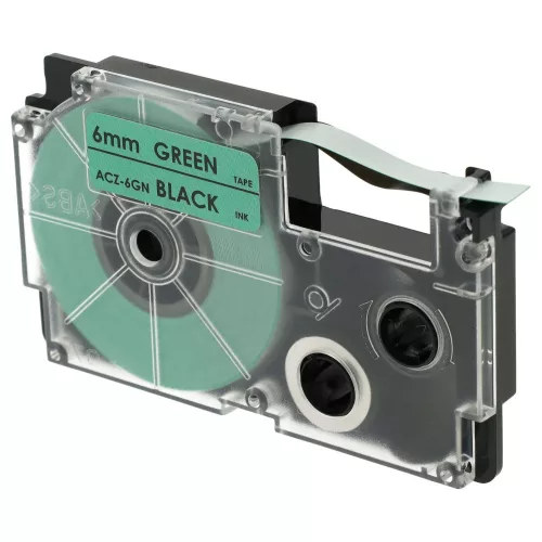 Casio XR-6GN, XR-6GN1 helyettesítő címkeszalag (Zöld alapon Fekete) - Utángyártott