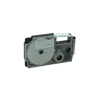   Casio XR-9AX, XR-9AX1 helyettesítő címkeszalag (Átlátszó alapon Fehér) - Utángyártott