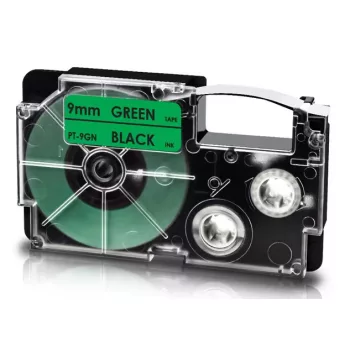   Casio XR-9GN, XR-9GN1 helyettesítő címkeszalag (Zöld alapon Fekete) - Utángyártott