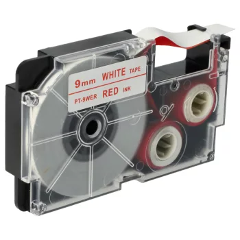   Casio XR-9WER, XR-9WER1 helyettesítő címkeszalag (Fehér alapon Piros) - Utángyártott