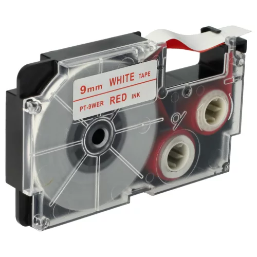 Casio XR-9WER, XR-9WER1 helyettesítő címkeszalag (Fehér alapon Piros) - Utángyártott