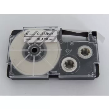   Casio XR-9X, XR-9X1 helyettesítő címkeszalag (Átlátszó alapon Fekete) - Utángyártott