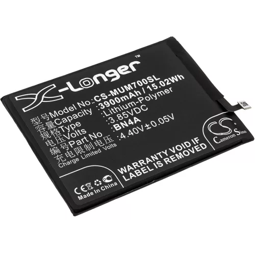Redmi / Xiaomi BN4A helyettesítő mobiltelefon akkumulátor (Li-Polymer, 3.85V, 3900mAh / 15.02Wh) - Utángyártott