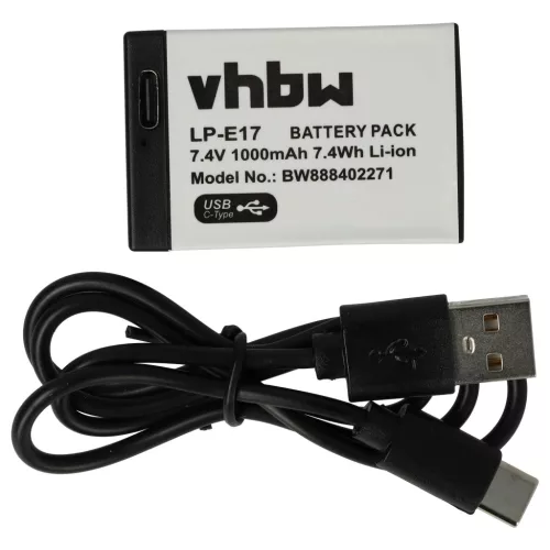 Canon LP-E17 helyettesítő fényképezőgép akkumulátor (Li-Ion, 7.4V, 1000mAh / 7.4Wh) - Utángyártott