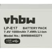 Canon LP-E17 helyettesítő fényképezőgép akkumulátor (Li-Ion, 7.4V, 1000mAh / 7.4Wh) - Utángyártott
