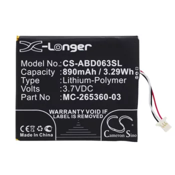   Amazon MC-265360-03 helyettesítő E-Book olvasó akkumulátor (Li-Polymer, 3.7V, 890mAh / 3.29Wh) - Utángyártott
