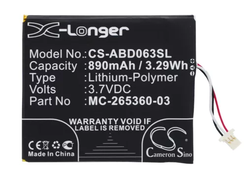 Amazon MC-265360-03 helyettesítő E-Book olvasó akkumulátor (Li-Polymer, 3.7V, 890mAh / 3.29Wh) - Utángyártott