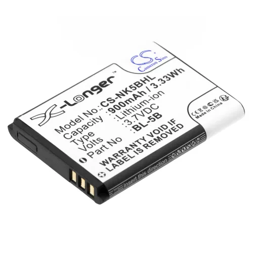 Nokia BL-5B helyettesítő mobiltelefon akkumulátor (Li-Ion, 3.7V, 900mAh / 3.33Wh) - Utángyártott
