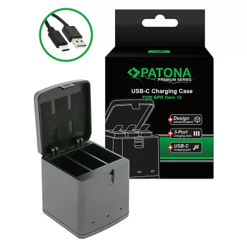   GoPro AEBAT-201 akkumulátorhoz fényképezőgép tripla akkumulátor töltő USB-C töltőkábellel - Utángyártott