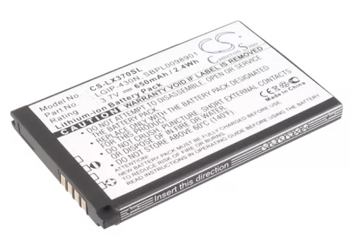 LG LGIP-430N, SBPL0098901 helyettesítő mobiltelefon akkumulátor (Li-ion, 3.7V, 650mAh) - Utángyártott