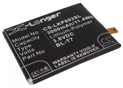 LG BL-T7 helyettesítő mobiltelefon akkumulátor (Li-Polymer, 3.8V, 3000mAh / 11.40Wh) - Utángyártott