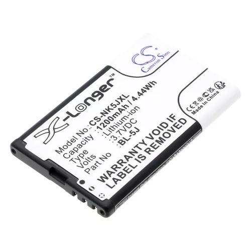 Nokia BL-5J helyettesítő mobiltelefon akkumulátor (Li-ion, 3.7V, 1200mAh / 4.44Wh) - Utángyártott