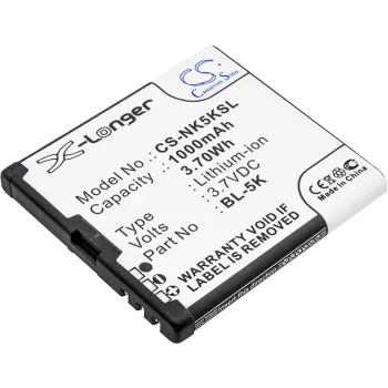   Nokia BL-5K helyettesítő mobiltelefon akkumulátor (Li-ion, 3.7V, 1000mAh / 3.70Wh) - Utángyártott