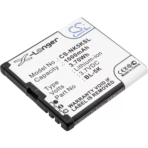 Nokia BL-5K helyettesítő mobiltelefon akkumulátor (Li-ion, 3.7V, 1000mAh / 3.70Wh) - Utángyártott