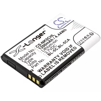   Nokia BL-5C, BL-5CA helyettesítő mobiltelefon akkumulátor (Li-ion, 3.7V, 1200mAh / 4.44Wh) - Utángyártott