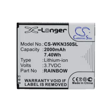   Wiko Rainbow helyettesítő mobiltelefon akkumulátor (Li-ion, 3.7V, 2000mAh / 7.40Wh) - Utángyártott