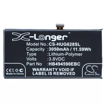   Huawei HB494590EBW helyettesítő mobiltelefon akkumulátor (Li-Polymer, 3.8V, 3050mAh / 11.59Wh) - Utángyártott