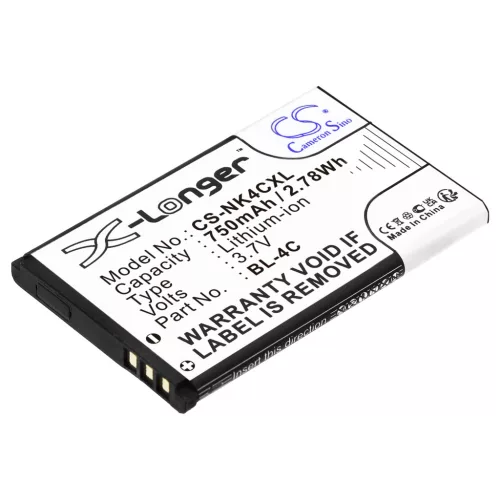 Nokia BL-4C helyettesítő mobiltelefon akkumulátor (Li-ion, 3.7V, 750mAh / 2.78Wh) - Utángyártott