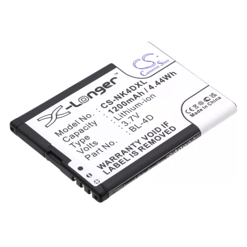 Nokia BL-4D helyettesítő mobiltelefon akkumulátor (Li-ion, 3.7V, 1200mAh / 4.44Wh) - Utángyártott