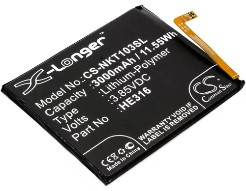 Nokia HE335 helyettesítő mobiltelefon akkumulátor (Li-Polymer, 3.85V, 3000mAh / 11.55Wh) - Utángyártott